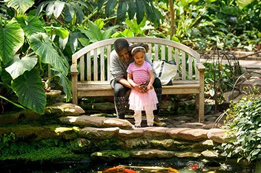 Mom and daughter on bench in Aroid