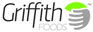 Logo for Griffith Foods. Griffith written in lower case, Foods written in upper case.